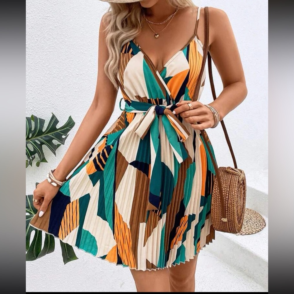 pleated Print Cami Mini Dress - Picture 4 of 5